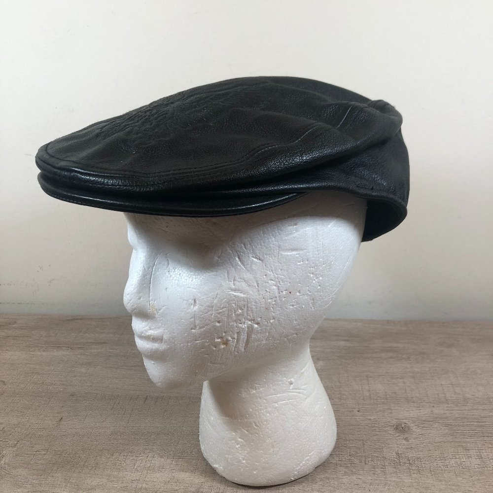 Harley Davidson Black Leather Cabbie Hat